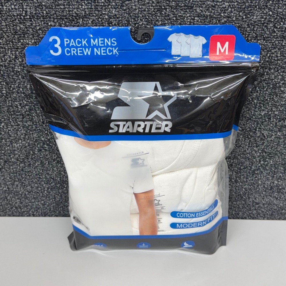Starter‎ Mens 3 Pack Crew Neck Undershirts White Modern Fit Cotton Essentials M